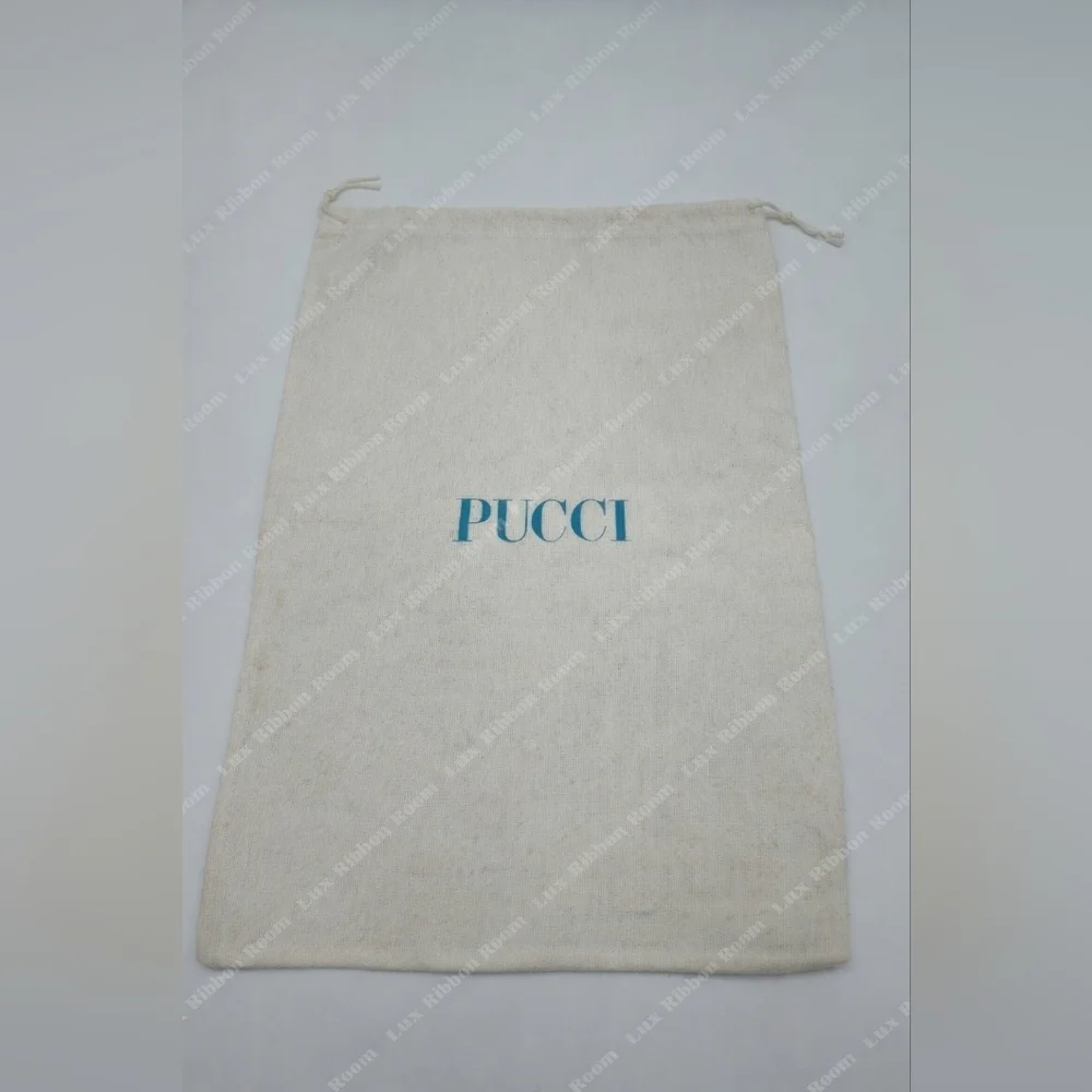 PUCCI Cotton Dust Bag Ivory with Teal Logo Drawstring Pouch EUC